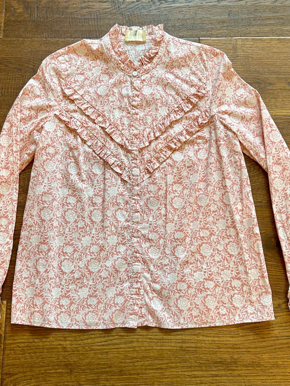 Sézane Pink Floral Ruffle Button-Down Shirt